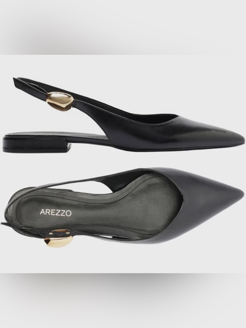 Arezzo Farrah Black Leather Pointed Toe
Slingback Flats NIB Size 7B - Picture 2 of 9